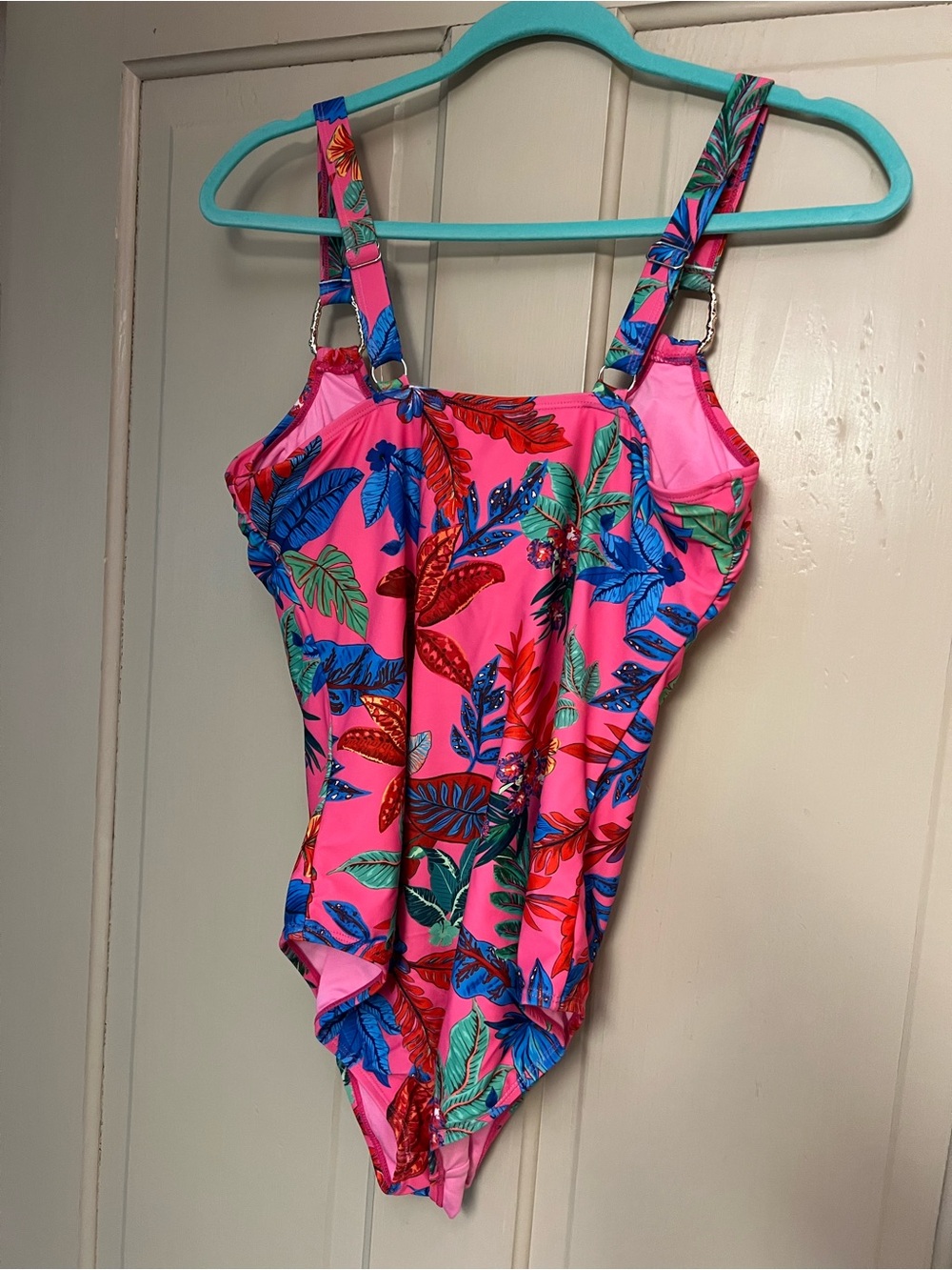 Ladies' Pink Tropical One-Piece Swimsuit - Picture 2 of 3
